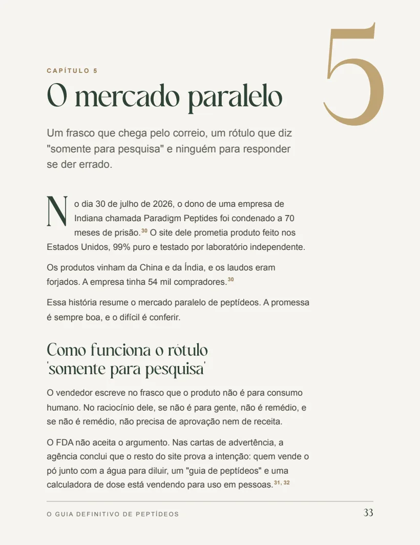 Página sobre o mercado paralelo de peptídeos